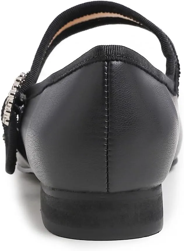 FEVERSOLE Women's Mary Jane Fashion Square Toe Easy Buckle Low Heel Slip On Flats