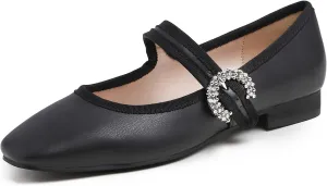 FEVERSOLE Women's Mary Jane Fashion Square Toe Easy Buckle Low Heel Slip On Flats