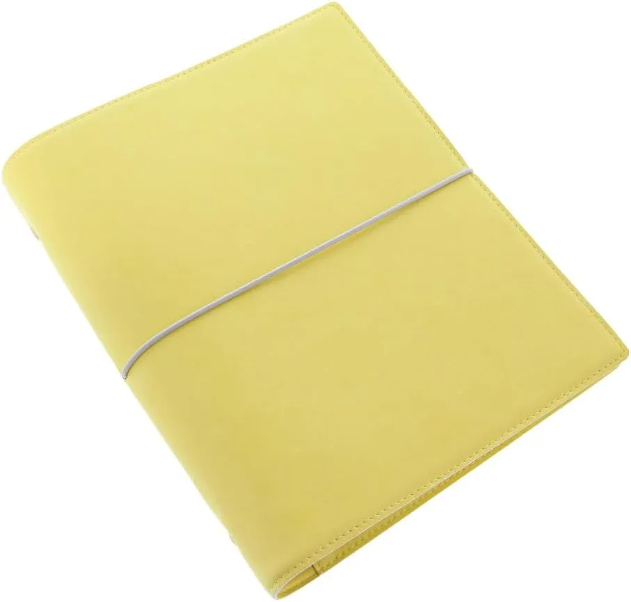 Filofax Domino Soft Organizer, A5 Size, Lemon - Smooth, Leather-Look, Grain Effect, Tactile, Six Rings, Week-to-View Calendar Diary, Multilingual, 2025 (C022606-25)