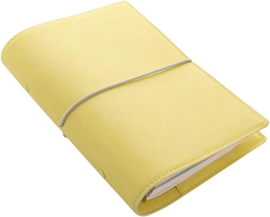 Filofax Domino Soft Organizer, Personal Size, Lemon - Smooth, Leather-Look, Grain Effect, Tactile, Six Rings, Week-to-View Calendar Diary, Multilingual, 2025 (C022608-25)