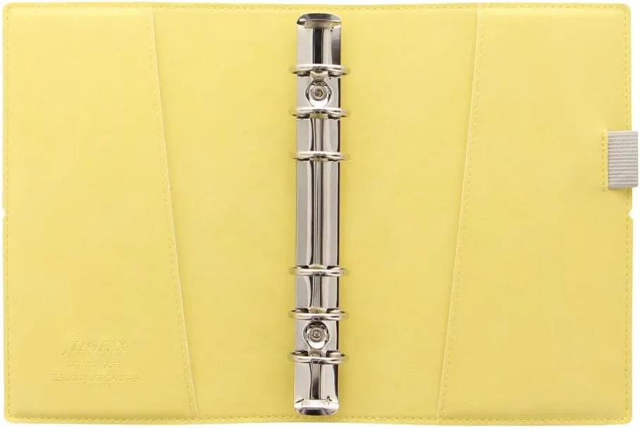 Filofax Domino Soft Organizer, Personal Size, Lemon - Smooth, Leather-Look, Grain Effect, Tactile, Six Rings, Week-to-View Calendar Diary, Multilingual, 2025 (C022608-25)
