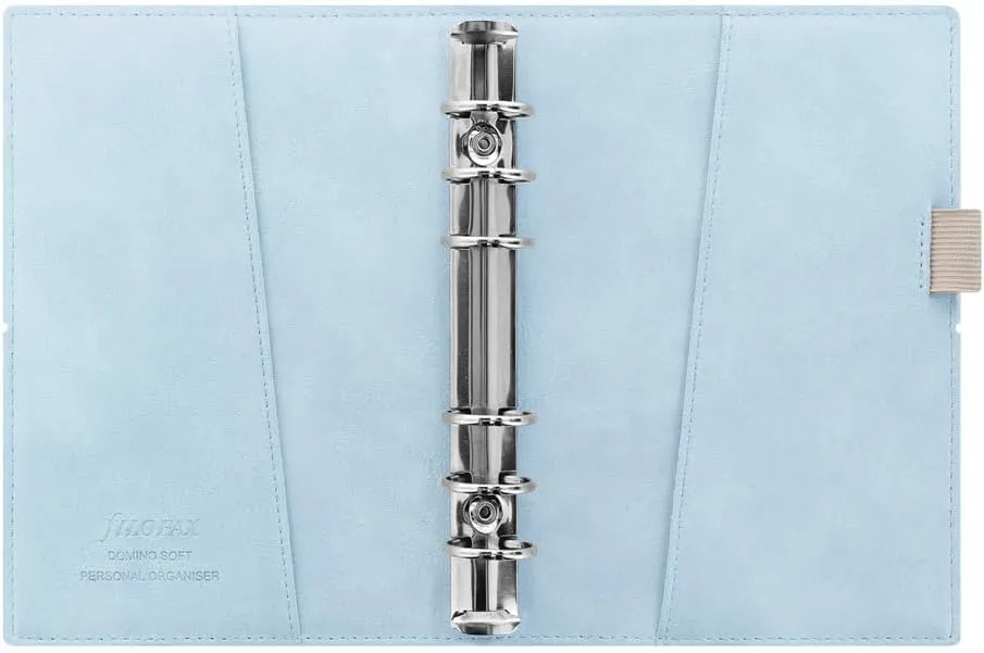 Filofax Domino Soft Organizer, Personal Size, Pale Blue - Smooth, Leather-Look, Grain Effect, Tactile, Six Rings, Week-to-View Calendar Diary, Multilingual, 2025 (C022578-25)