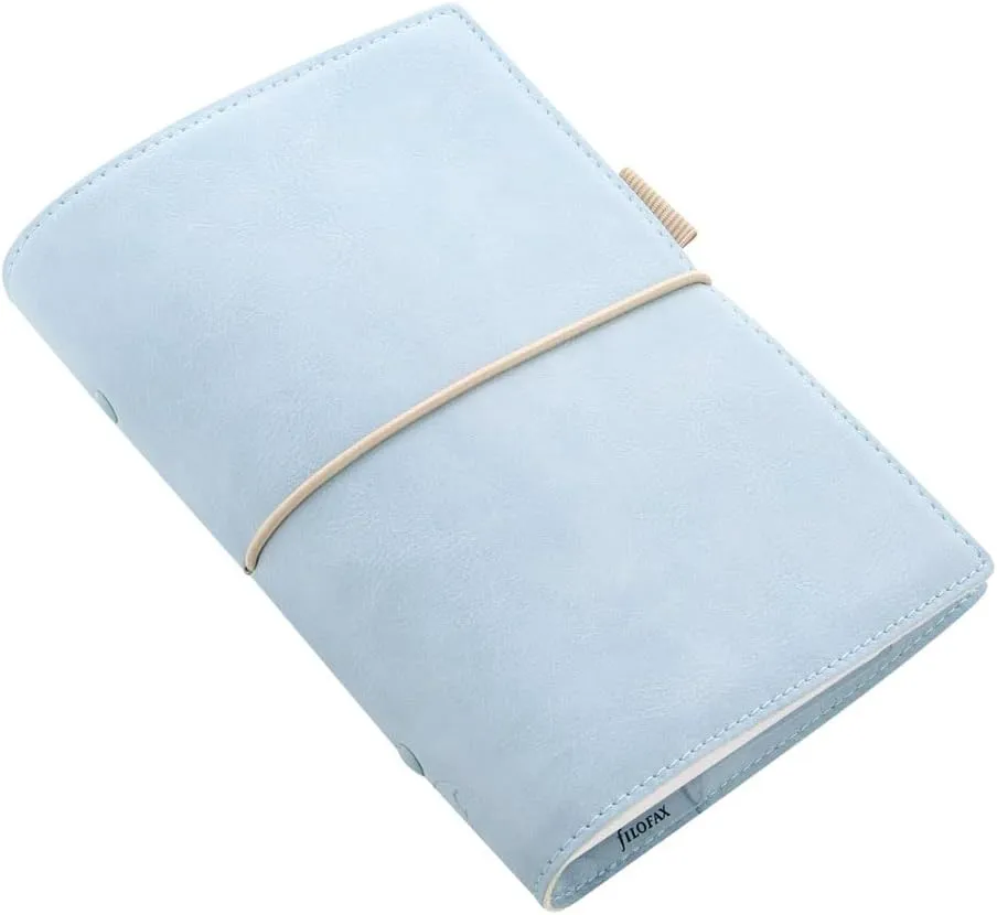 Filofax Domino Soft Organizer, Personal Size, Pale Blue - Smooth, Leather-Look, Grain Effect, Tactile, Six Rings, Week-to-View Calendar Diary, Multilingual, 2025 (C022578-25)