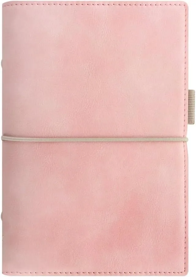 Filofax Domino Soft Organizer, Personal Size, Pale Pink - Smooth, Leather-Look, Grain Effect, Tactile, Six Rings, Week-to-View Calendar Diary, Multilingual, 2025 (C022577-25)