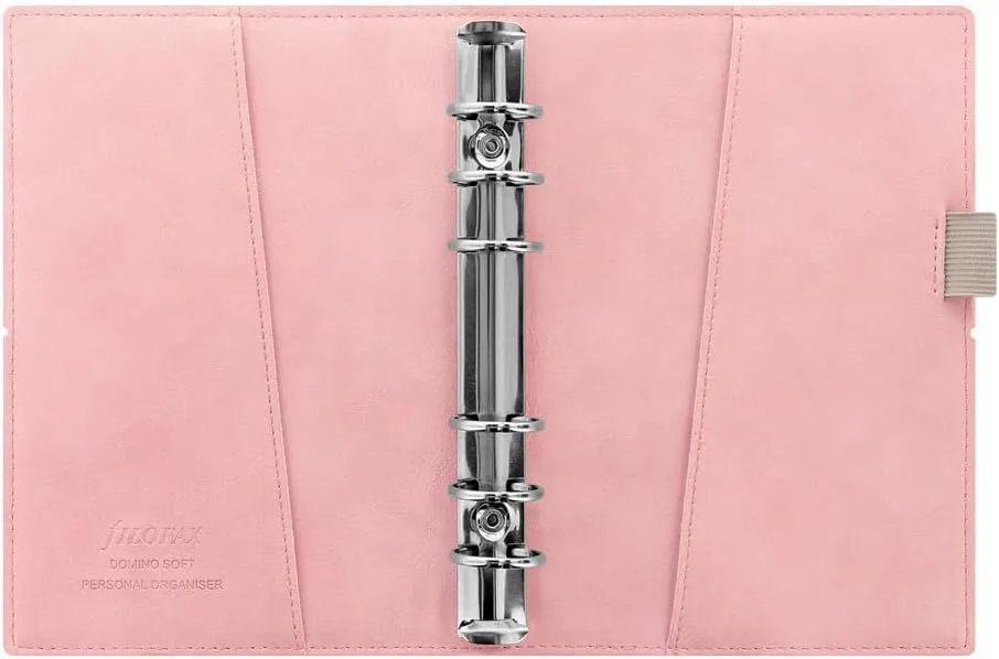 Filofax Domino Soft Organizer, Personal Size, Pale Pink - Smooth, Leather-Look, Grain Effect, Tactile, Six Rings, Week-to-View Calendar Diary, Multilingual, 2025 (C022577-25)