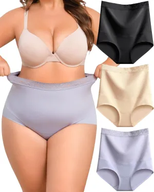 FINETOO Light Tummy Control Shaping Briefs High Waist Womens Underwear Lace Waist Core Smooth Ladies Panties S-3XL