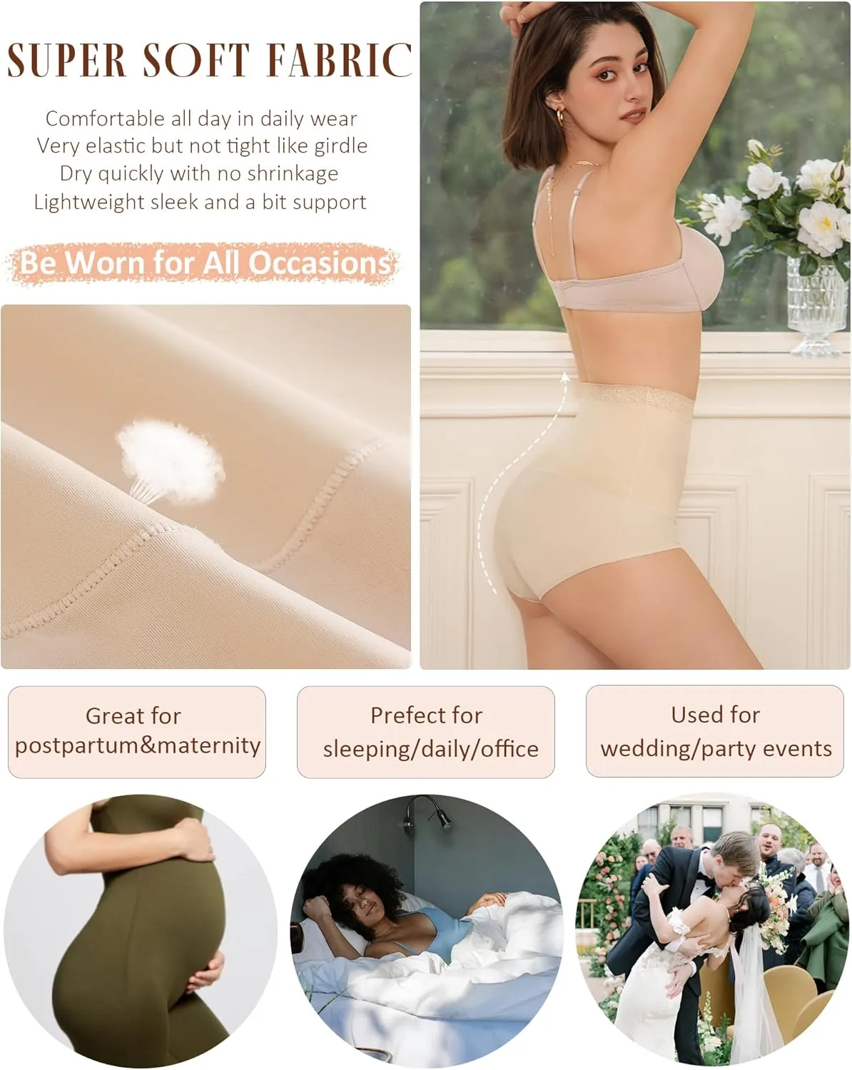 FINETOO Light Tummy Control Shaping Briefs High Waist Womens Underwear Lace Waist Core Smooth Ladies Panties S-3XL