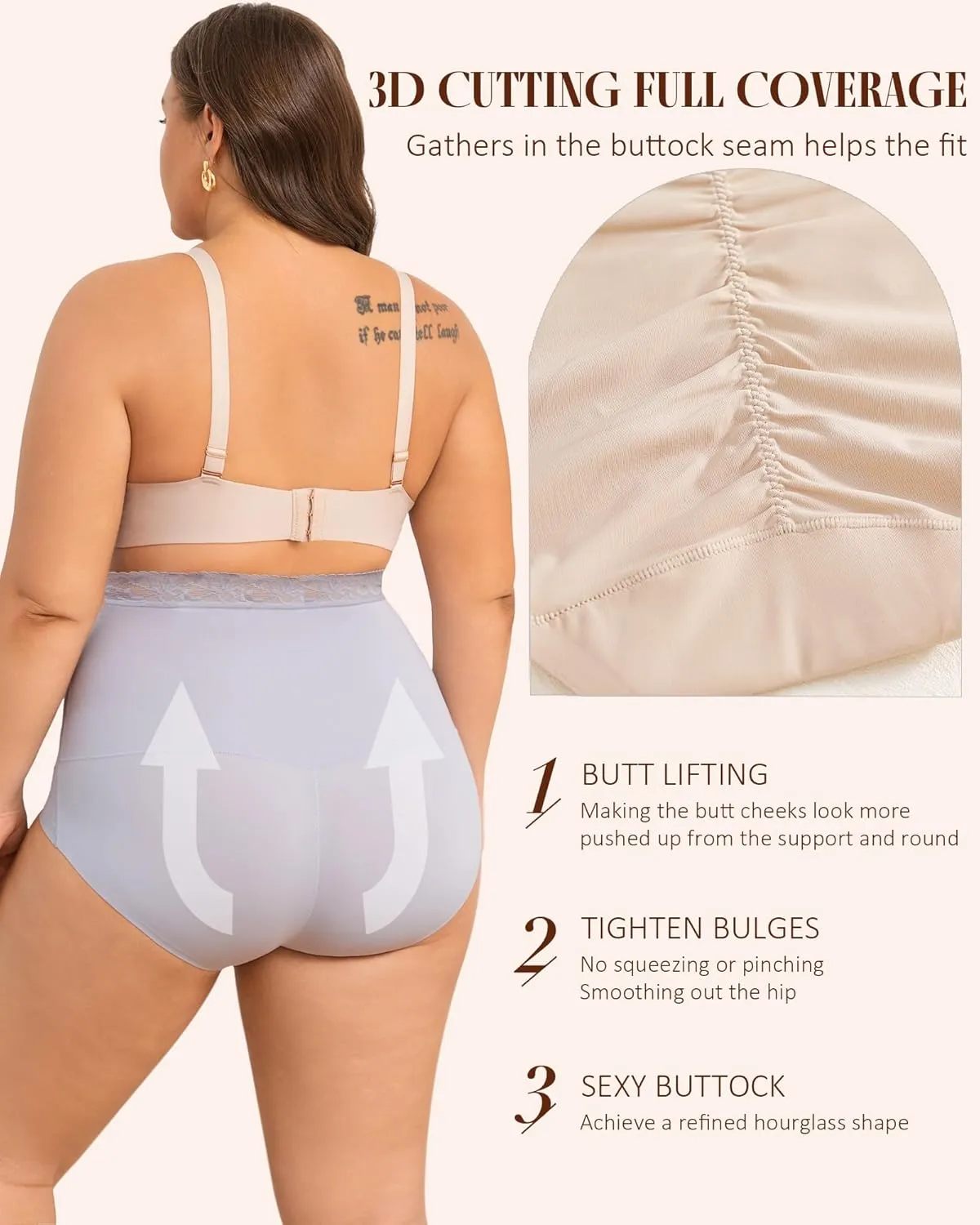FINETOO Light Tummy Control Shaping Briefs High Waist Womens Underwear Lace Waist Core Smooth Ladies Panties S-3XL