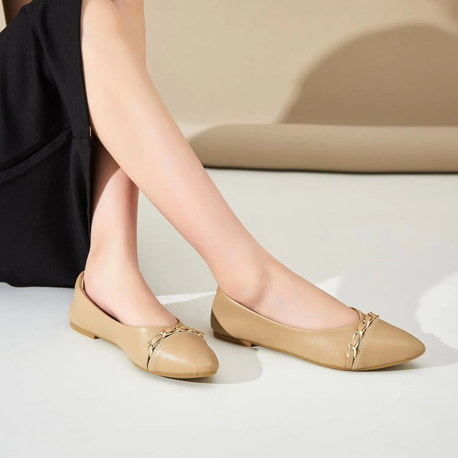 FINIWOR Ballet Flat Shoes for Womens,PU Leather Womens Loafers,Women Pointed Toe Dress Flat Shoes Casual, Comfortable Slip on Flats Shoes Women