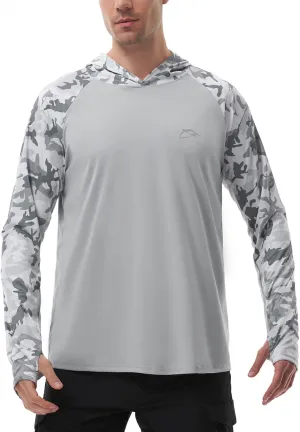 FISHEAL Men's Performance Fishing Hoodie Shirt with Thumbholes - UPF 50 Sun Protection Camo Long Sleeve Shirts Quick-Dry