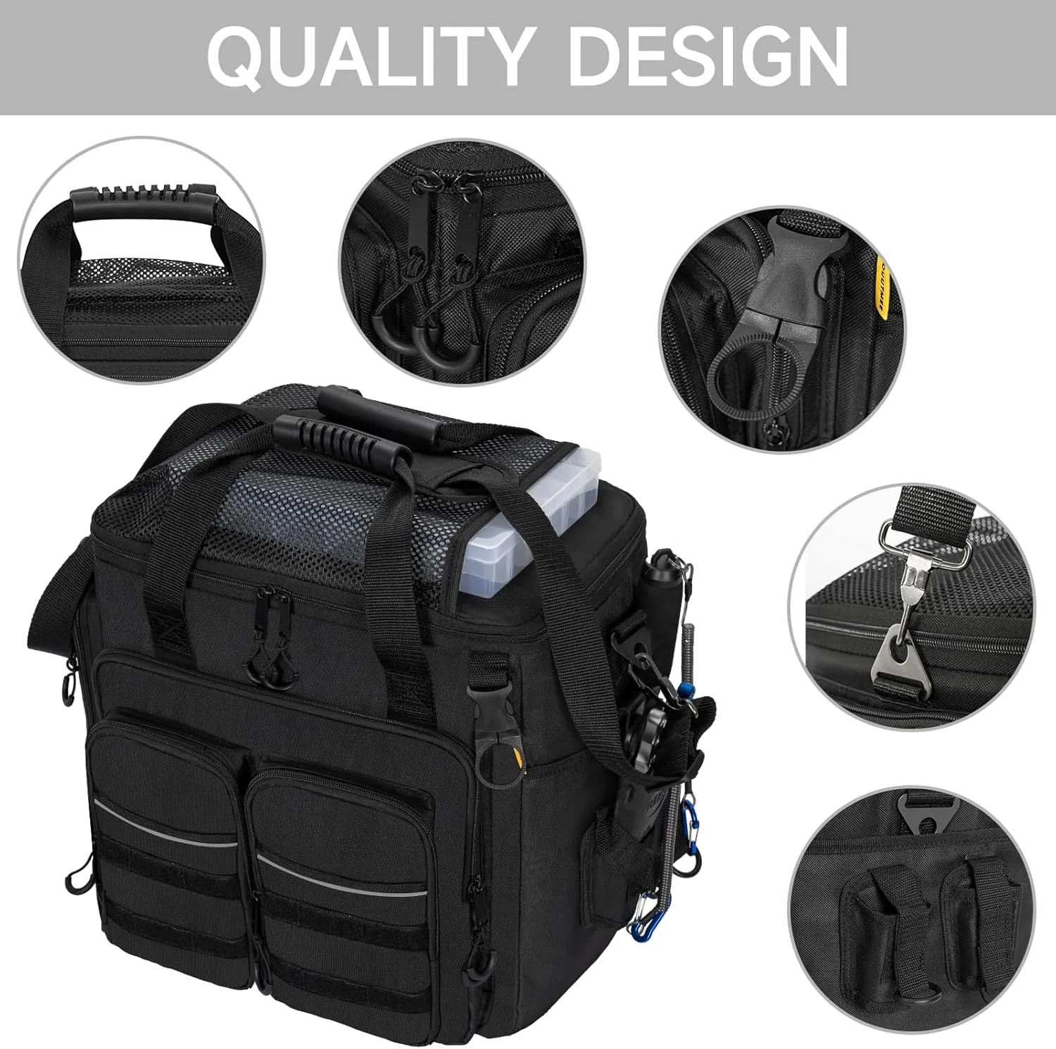Fishing Tackle Bags, Portable Water-Resistant Fishing Tool Storage Bag with Padded Shoulder Strap and Non-Slip Base for Saltwater or Freshwater Fishing (TRAY NOT INCLUDE)