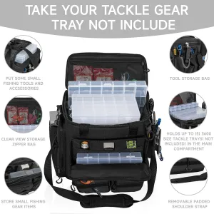 Fishing Tackle Bags, Portable Water-Resistant Fishing Tool Storage Bag with Padded Shoulder Strap and Non-Slip Base for Saltwater or Freshwater Fishing (TRAY NOT INCLUDE)