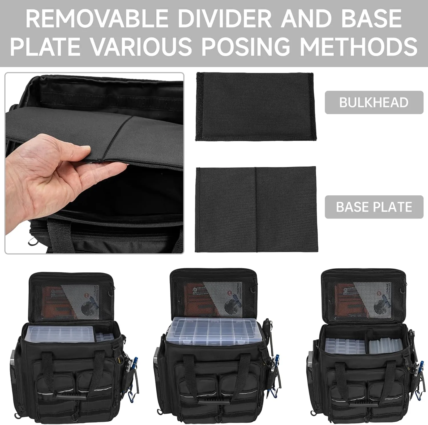 Fishing Tackle Bags, Portable Water-Resistant Fishing Tool Storage Bag with Padded Shoulder Strap and Non-Slip Base for Saltwater or Freshwater Fishing (TRAY NOT INCLUDE)