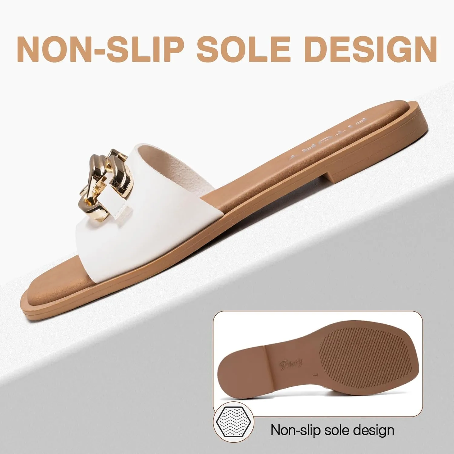 FITORY Women's Flat Sandals Fashion Slides With Soft Leather Slippers for Summer Size 6-11