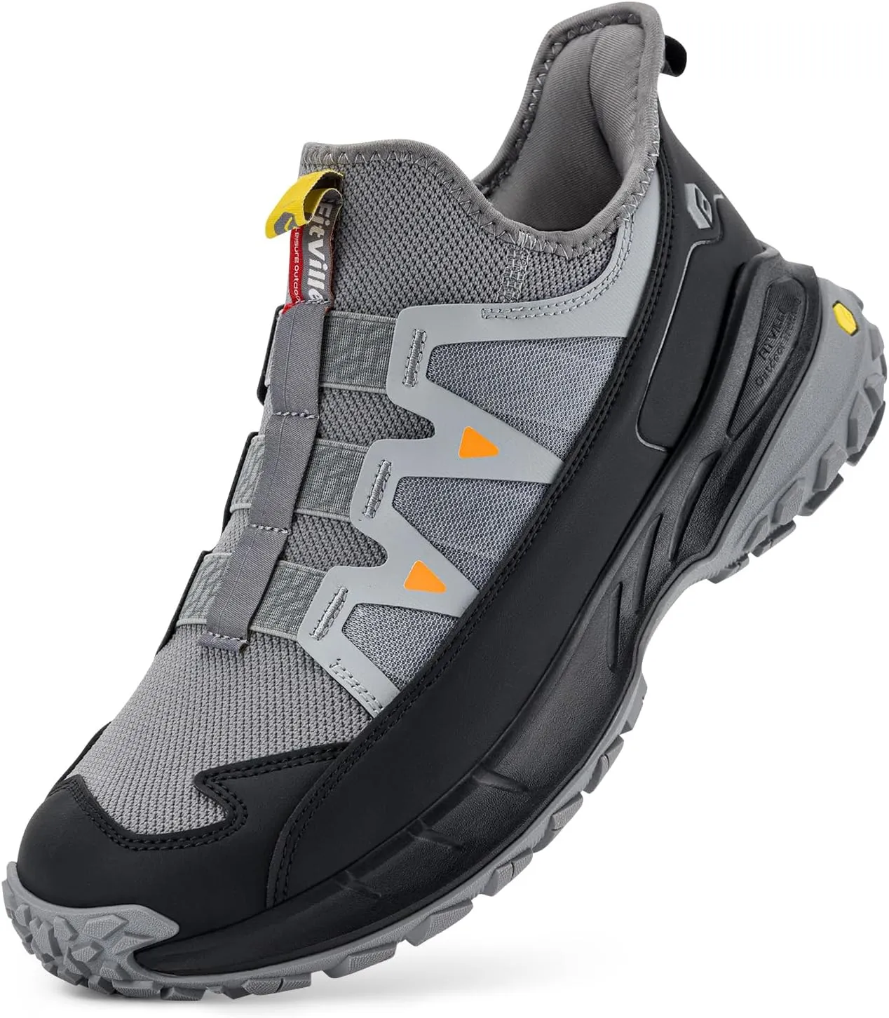 FitVille Men's Extra Wide Sneakers, Grey, Slip-On, Soft Comfortable, Arch Support, Wide Toe Box, Slip Resistant, Hiking, Walking, Running Shoes