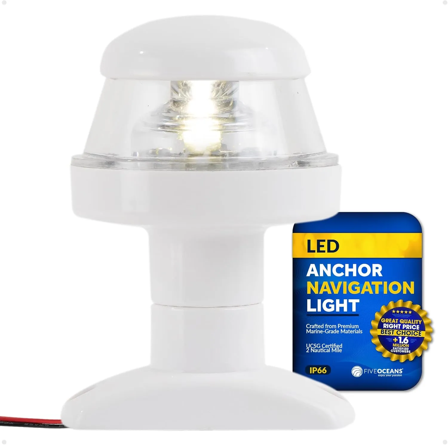 Five Oceans Anchor Light - 12V DC Stern Navigation Light, USCG 2NM Compliant, 3 1/4-Inch Fixed Mount for Pontoon, Fishing, Bass & Sport Boats - FO2312
