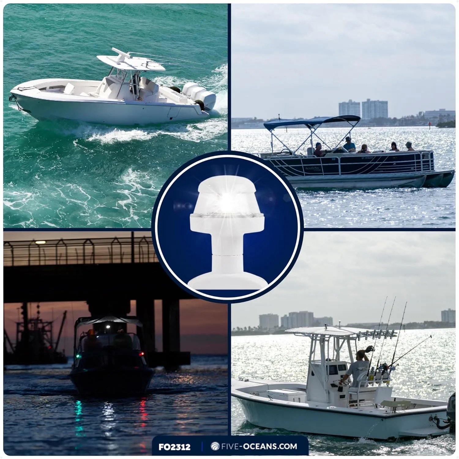 Five Oceans Anchor Light - 12V DC Stern Navigation Light, USCG 2NM Compliant, 3 1/4-Inch Fixed Mount for Pontoon, Fishing, Bass & Sport Boats - FO2312