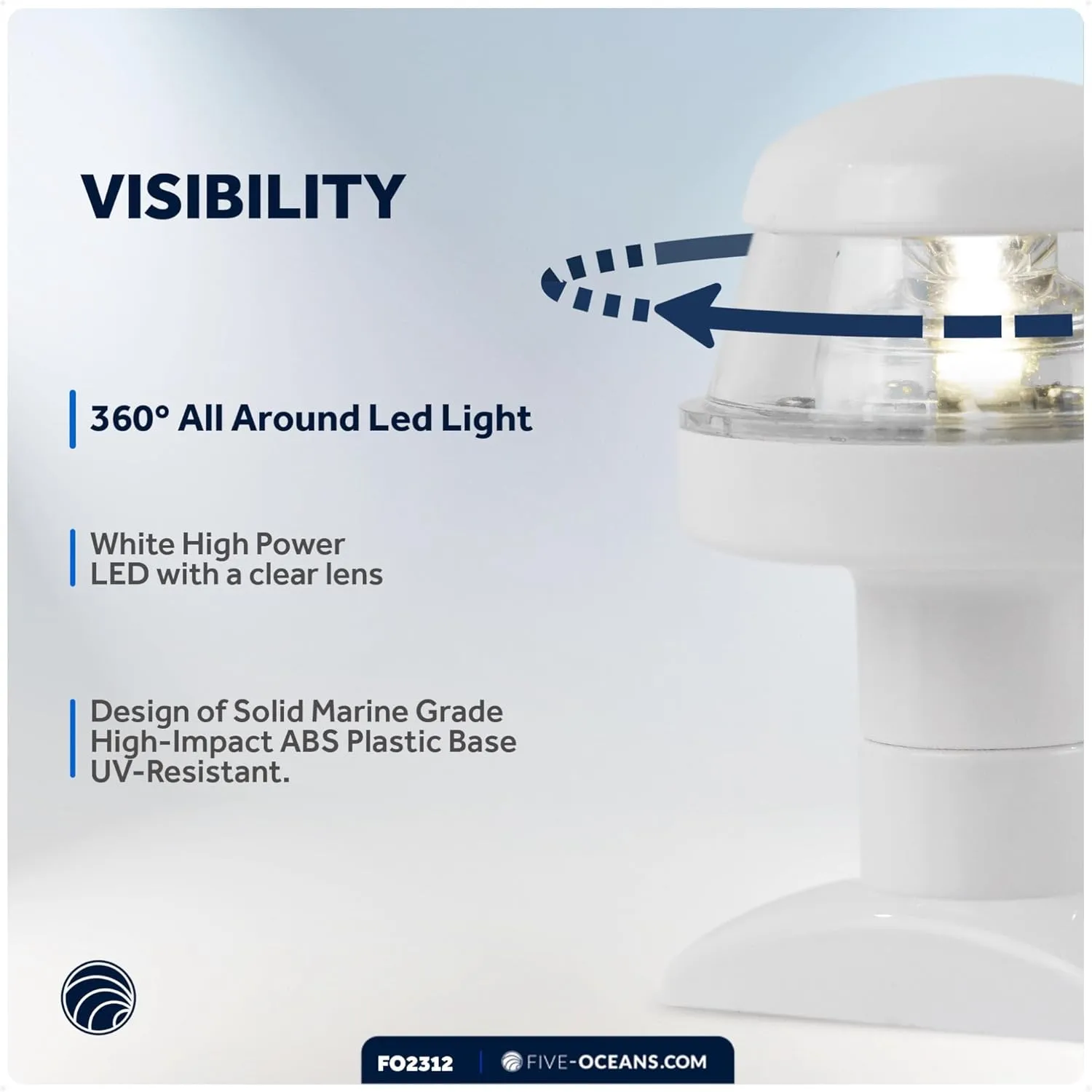 Five Oceans Anchor Light - 12V DC Stern Navigation Light, USCG 2NM Compliant, 3 1/4-Inch Fixed Mount for Pontoon, Fishing, Bass & Sport Boats - FO2312