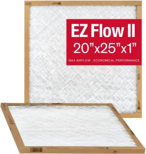 Flanders EZ-Flow II 20x25x1 Air Filters, MERV 1 - Furnace, HVAC, and AC Replacement Filter, High-Airflow Fiberglass Media, 10055.012025 (Pack of 2)