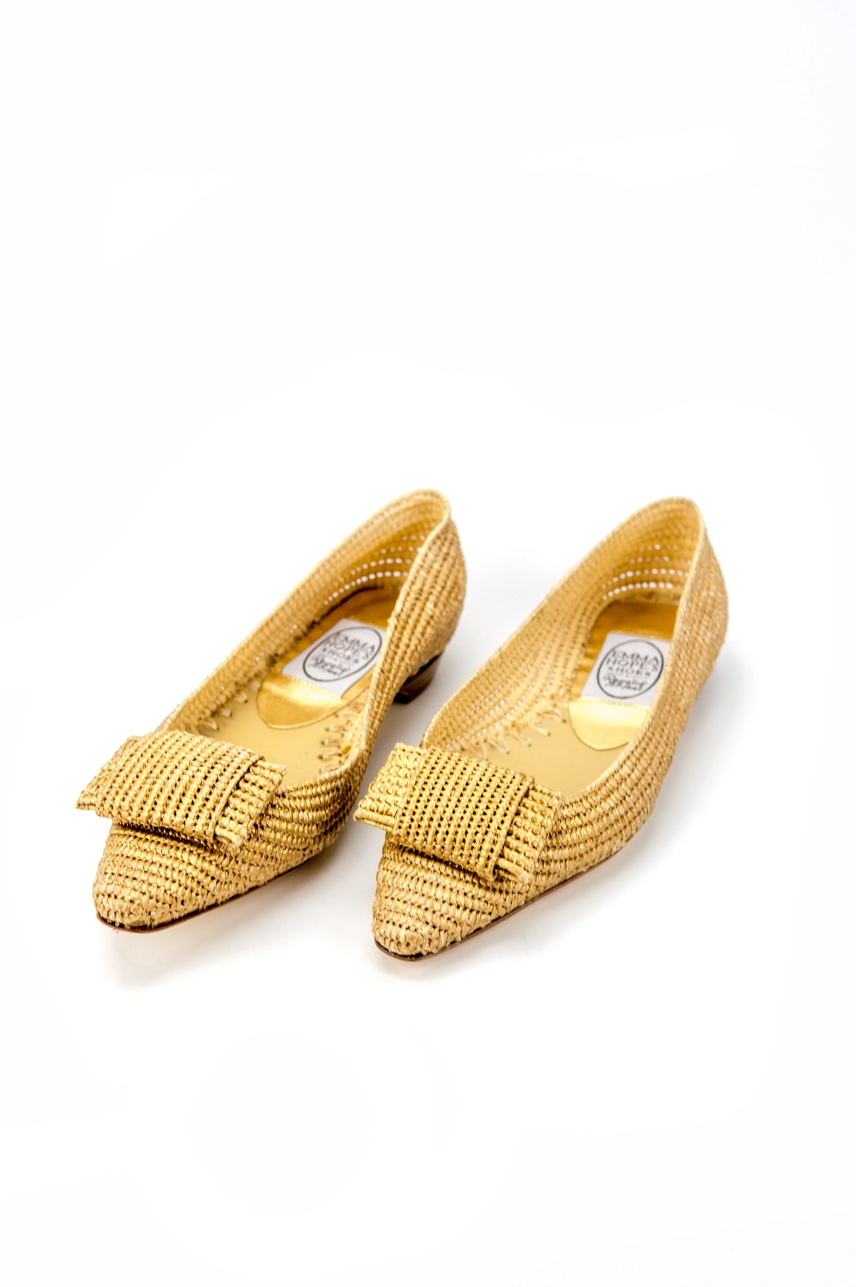 Flat Bow Raffia Pointy ballet-Gold