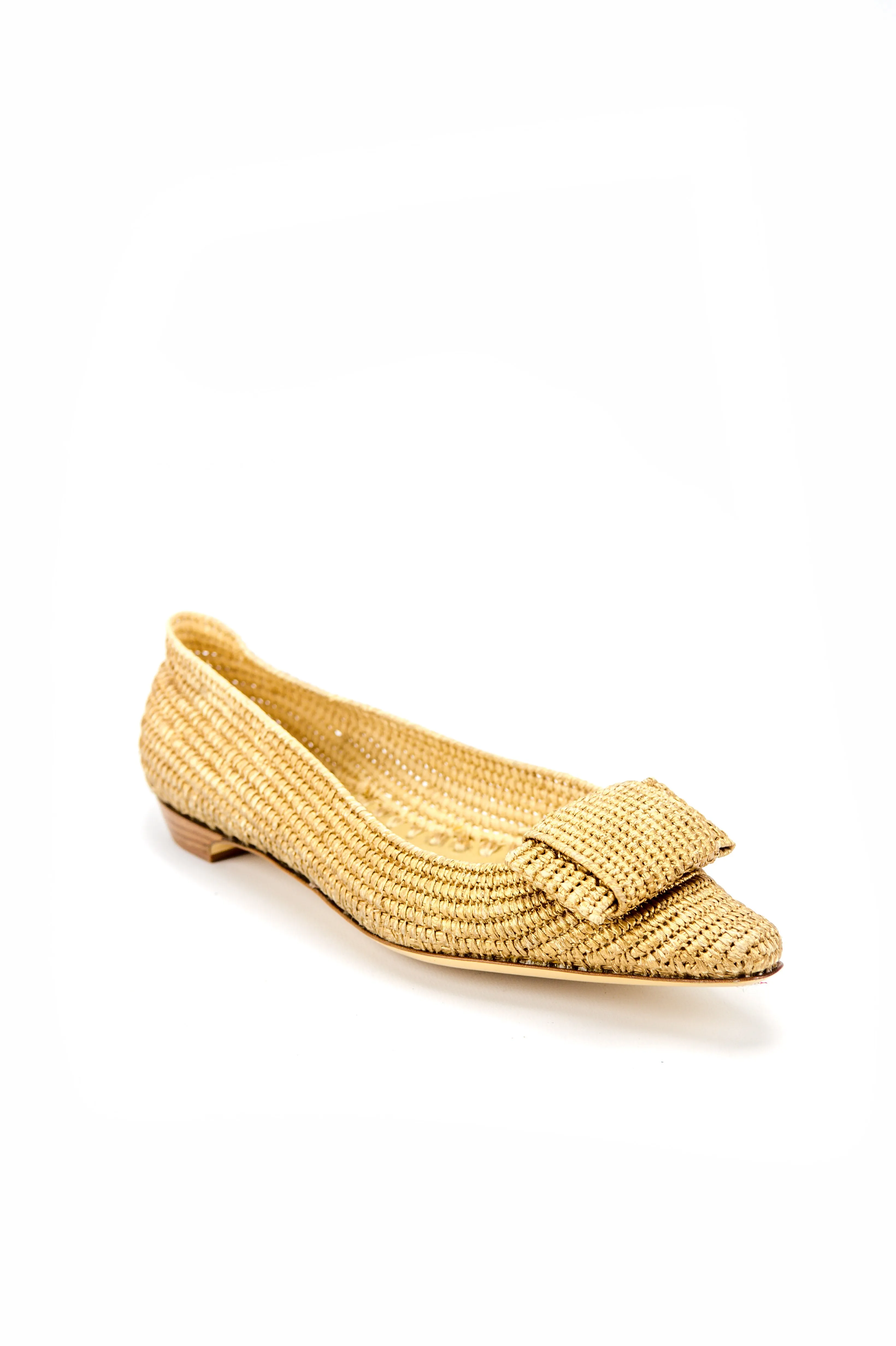 Flat Bow Raffia Pointy ballet-Gold