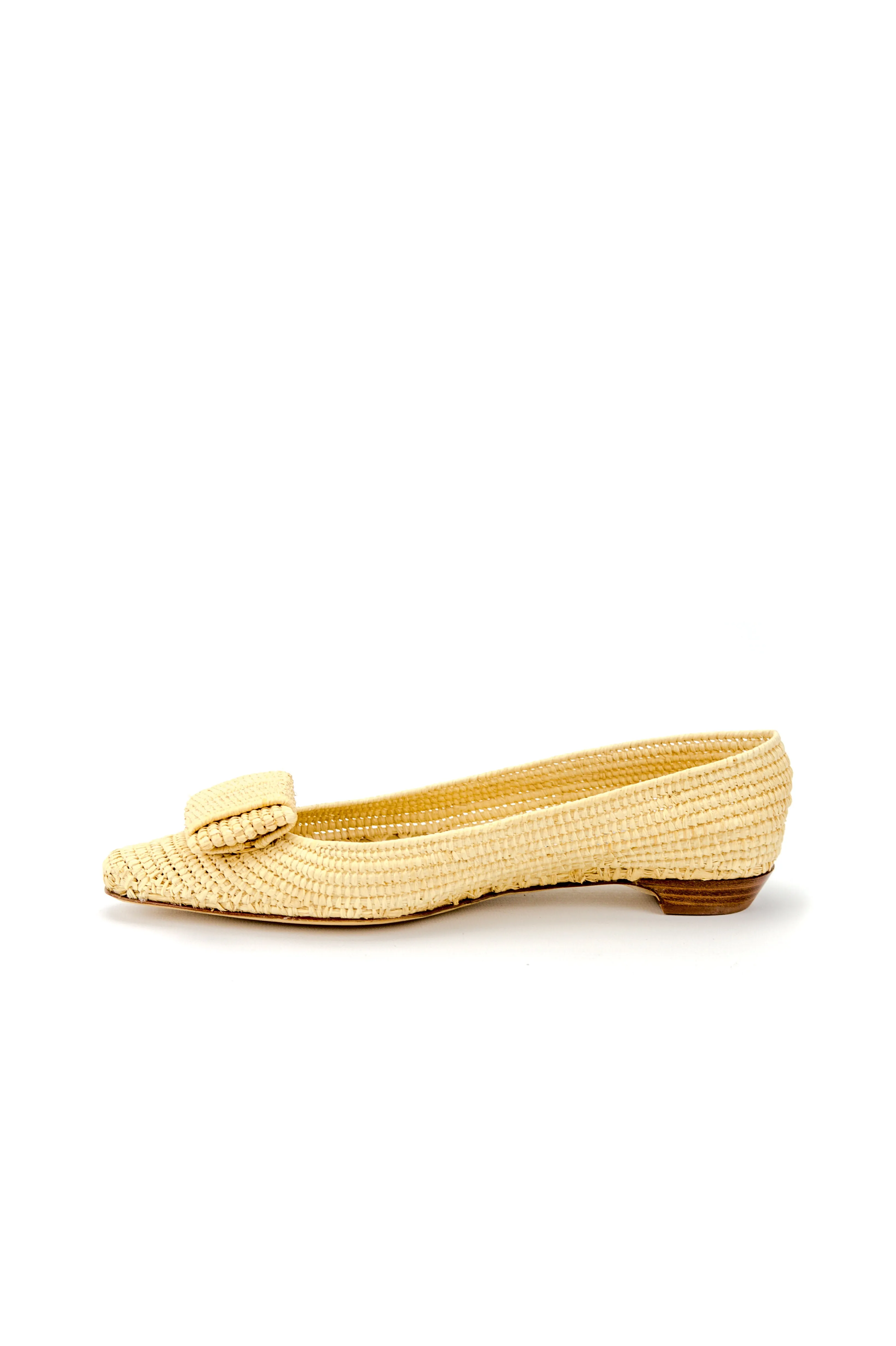 Flat Bow Raffia Pointy ballet-Natural