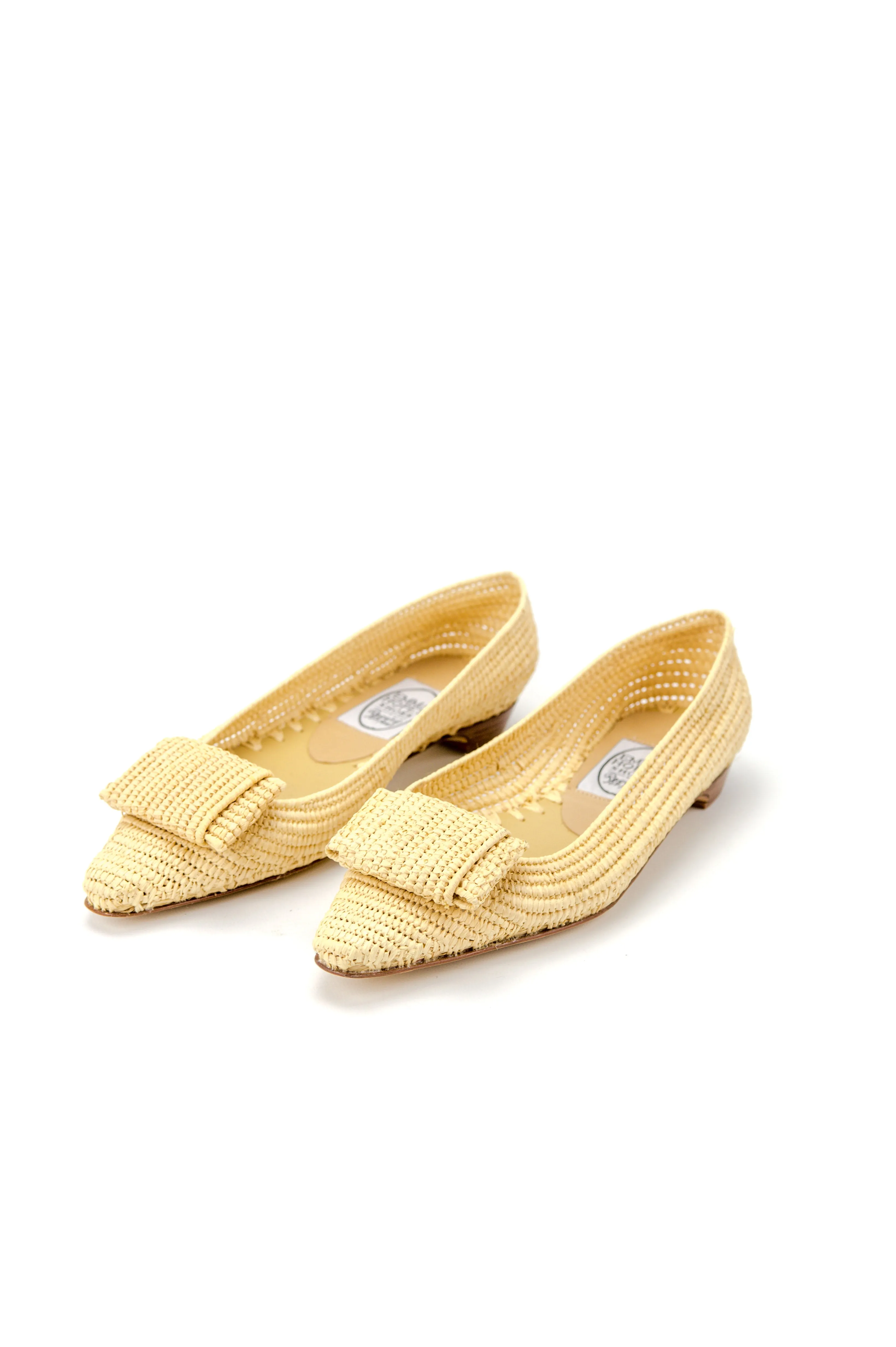 Flat Bow Raffia Pointy ballet-Natural
