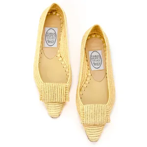 Flat Bow Raffia Pointy ballet-Natural