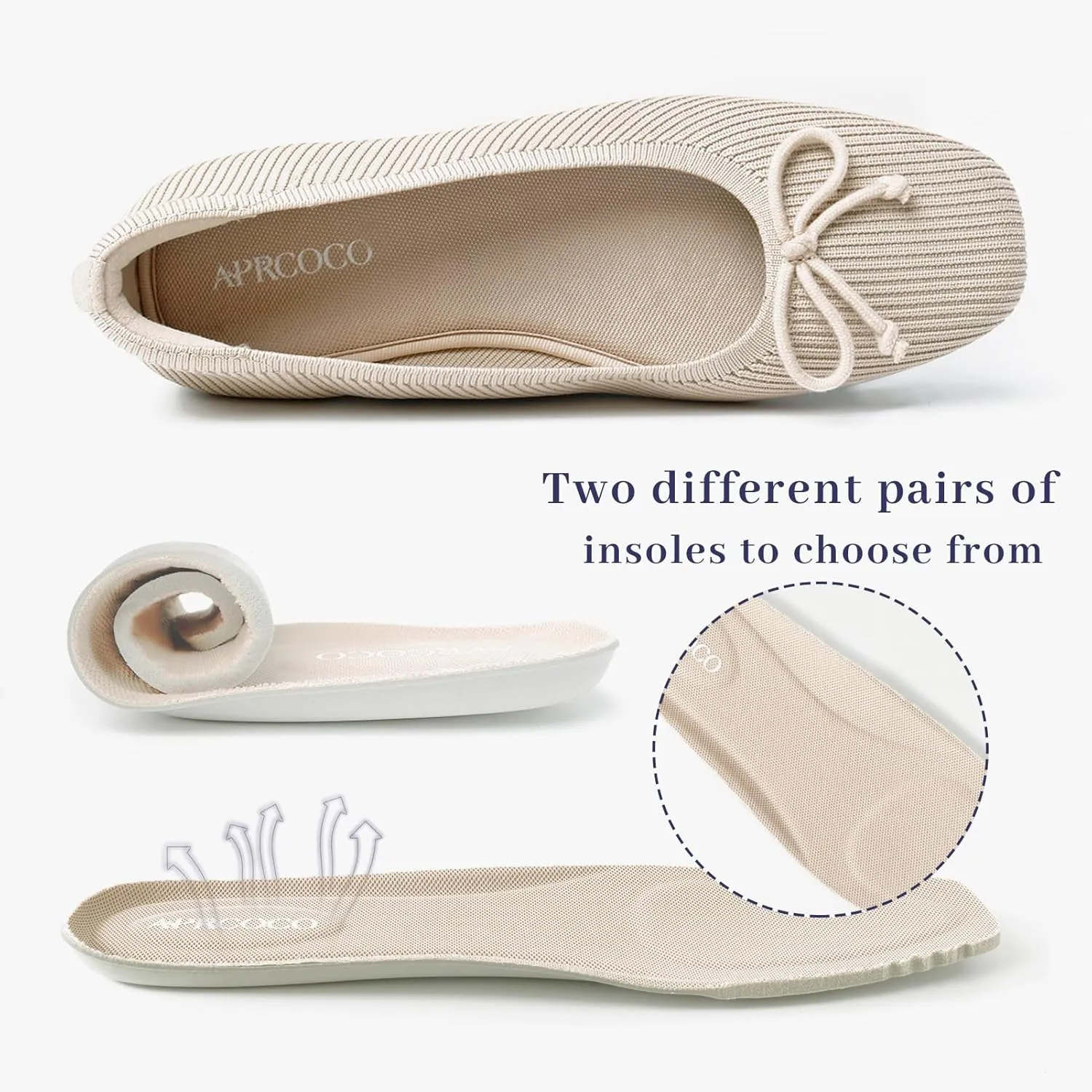 Flats for Women Bowknot Ballet Knit Foldable Flat Square Toe Comfort Light Shoes Office Low Top Flats