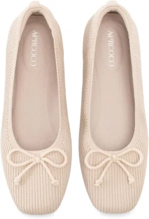 Flats for Women Bowknot Ballet Knit Foldable Flat Square Toe Comfort Light Shoes Office Low Top Flats