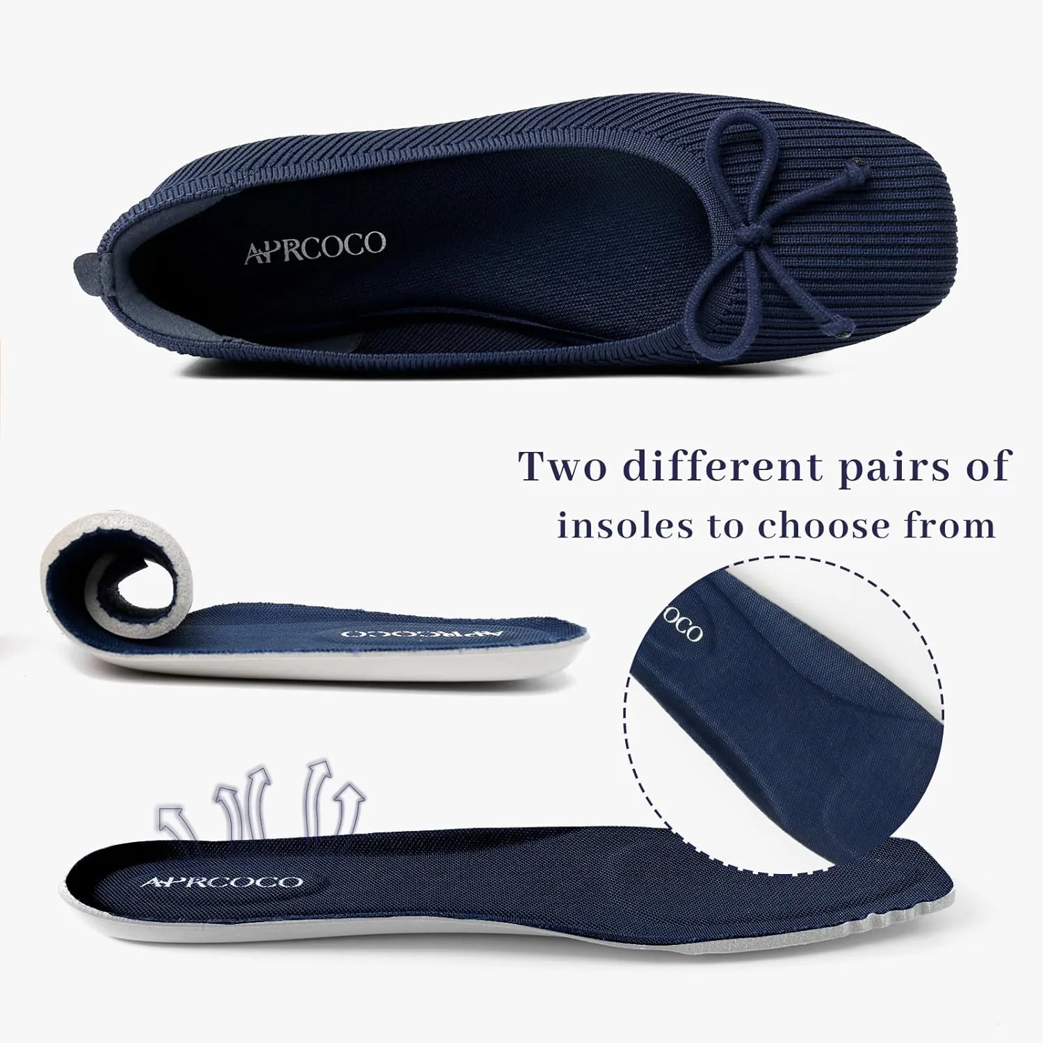 Flats for Women Bowknot Ballet Knit Foldable Flat Square Toe Comfort Light Shoes Office Low Top Flats