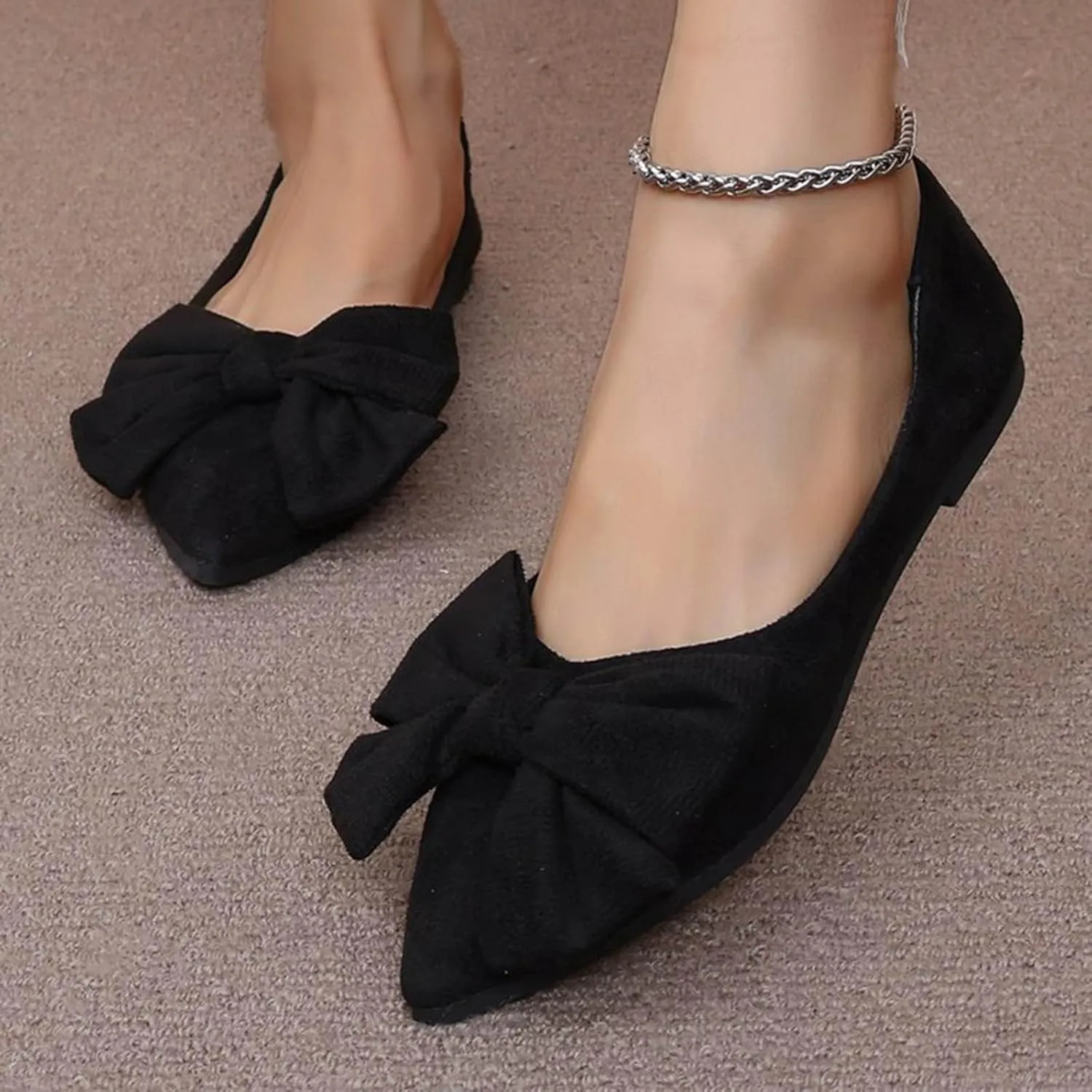 Flats for Women Pointed Toe Slip On Shoes Comfortable Flat Shoes Suede Ballet Flats Dress Shoe