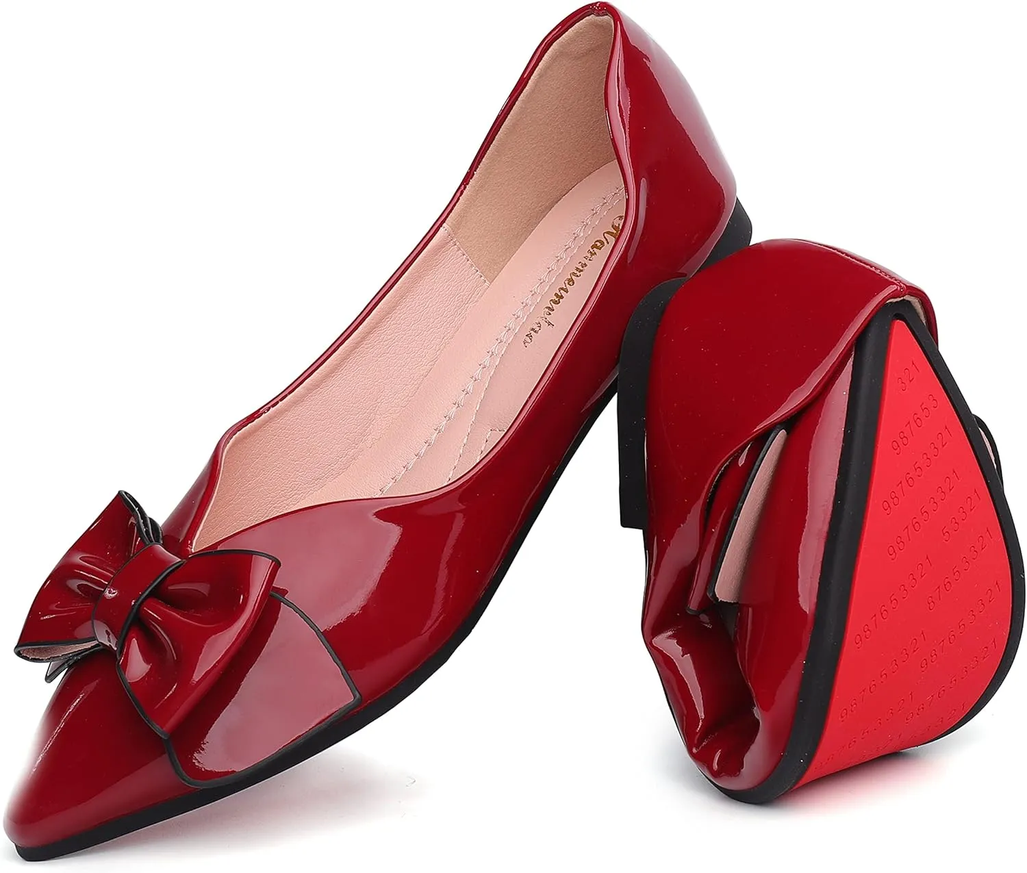 Flats Shoes Women Leather Comfortable Pointed Toe Dress Shoes Bow Memory Foam Insole Slip on Work Flats for Women