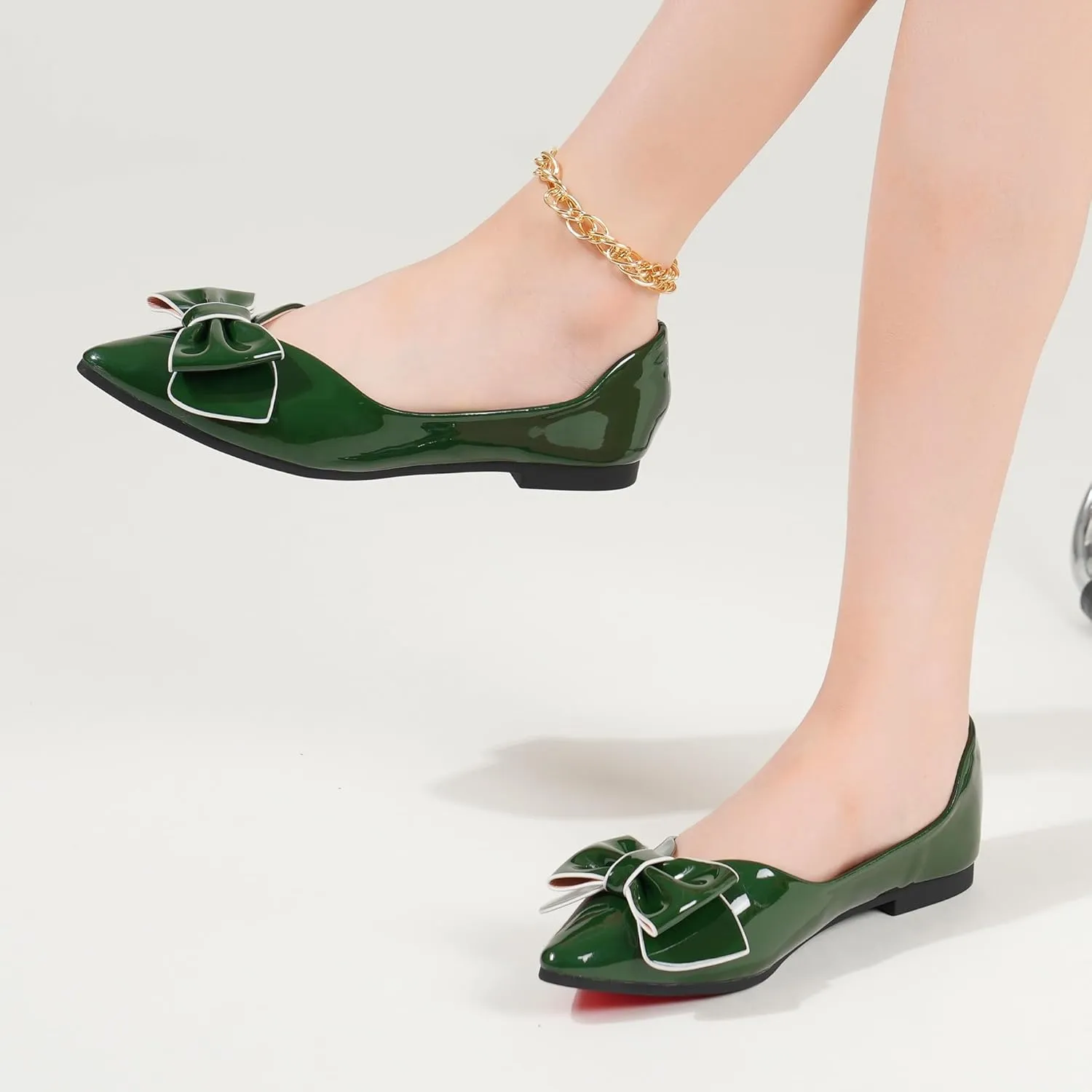 Flats Shoes Women Leather Comfortable Pointed Toe Dress Shoes Bow Memory Foam Insole Slip on Work Flats for Women