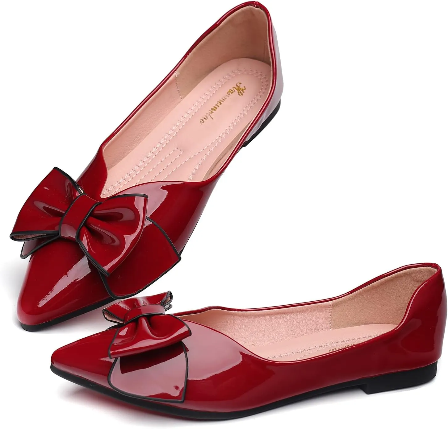 Flats Shoes Women Leather Comfortable Pointed Toe Dress Shoes Bow Memory Foam Insole Slip on Work Flats for Women