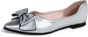 Flats Shoes Women Leather Comfortable Pointed Toe Dress Shoes Bow Memory Foam Insole Slip on Work Flats for Women