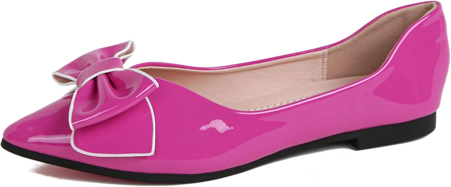 Flats Shoes Women Leather Comfortable Pointed Toe Dress Shoes Bow Memory Foam Insole Slip on Work Flats for Women