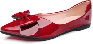 Flats Shoes Women Leather Comfortable Pointed Toe Dress Shoes Bow Memory Foam Insole Slip on Work Flats for Women