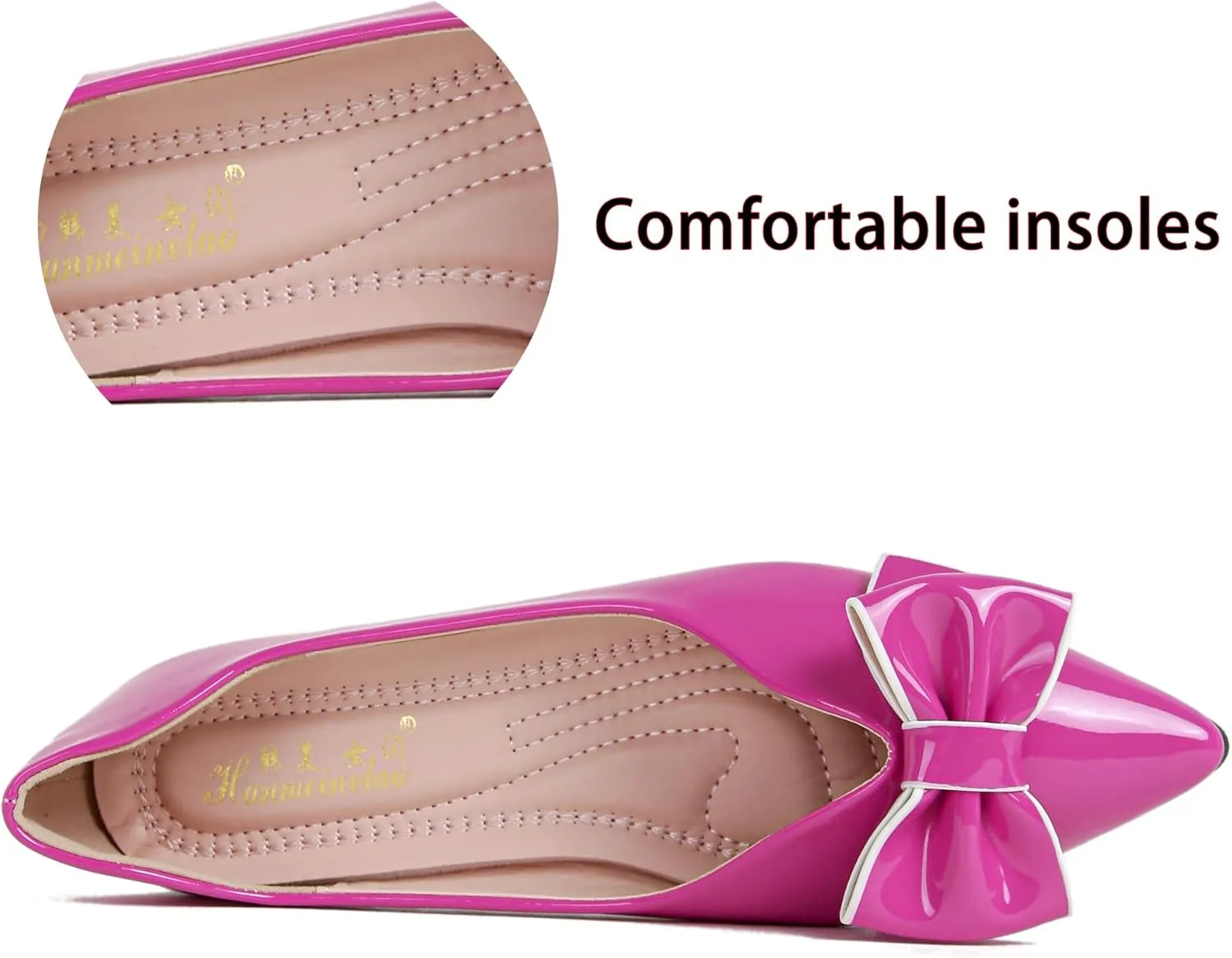 Flats Shoes Women Leather Comfortable Pointed Toe Dress Shoes Bow Memory Foam Insole Slip on Work Flats for Women