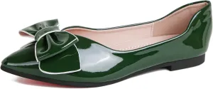 Flats Shoes Women Leather Comfortable Pointed Toe Dress Shoes Bow Memory Foam Insole Slip on Work Flats for Women