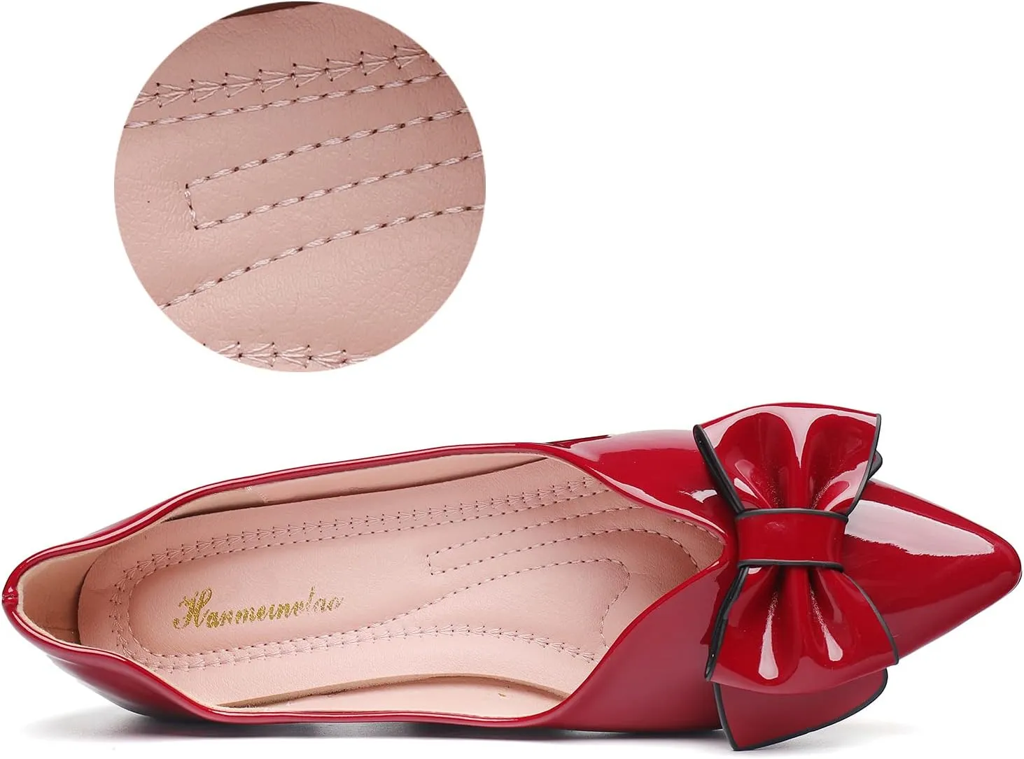 Flats Shoes Women Leather Comfortable Pointed Toe Dress Shoes Bow Memory Foam Insole Slip on Work Flats for Women