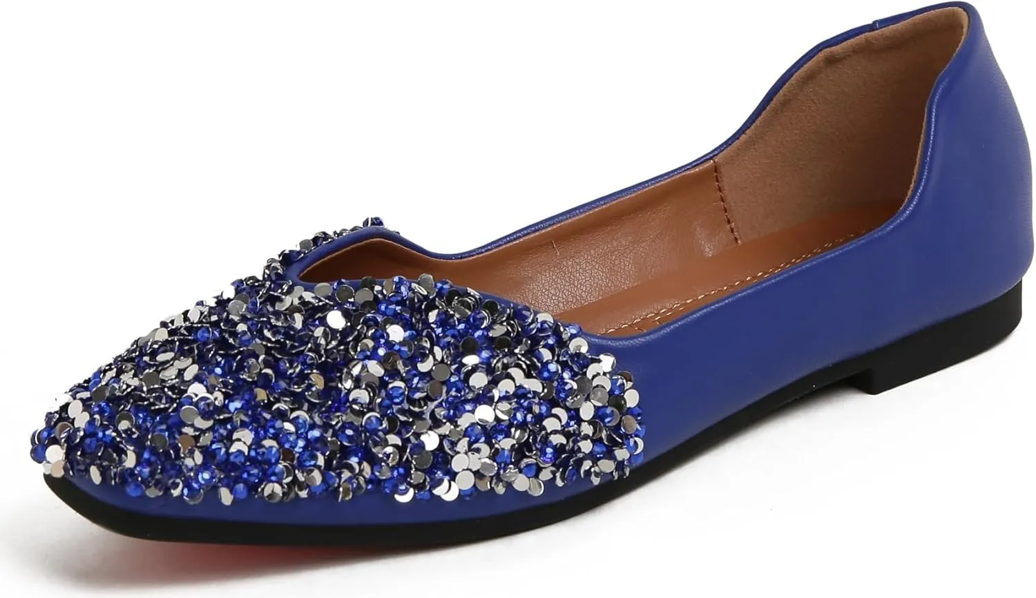 Flats Shoes Women Rhinestone Square Fashion Ballet Flats Wedding Flats for Women Comfortable Slip on Low Heel Dress Shoes