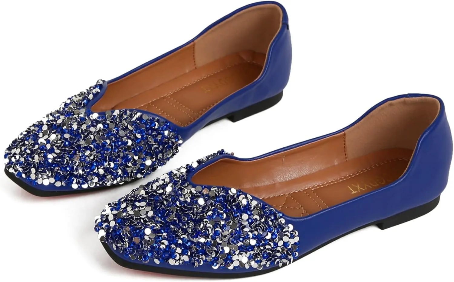 Flats Shoes Women Rhinestone Square Fashion Ballet Flats Wedding Flats for Women Comfortable Slip on Low Heel Dress Shoes