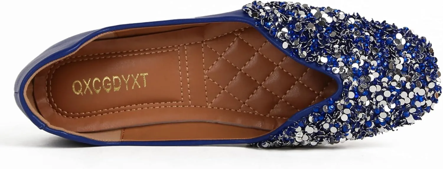 Flats Shoes Women Rhinestone Square Fashion Ballet Flats Wedding Flats for Women Comfortable Slip on Low Heel Dress Shoes