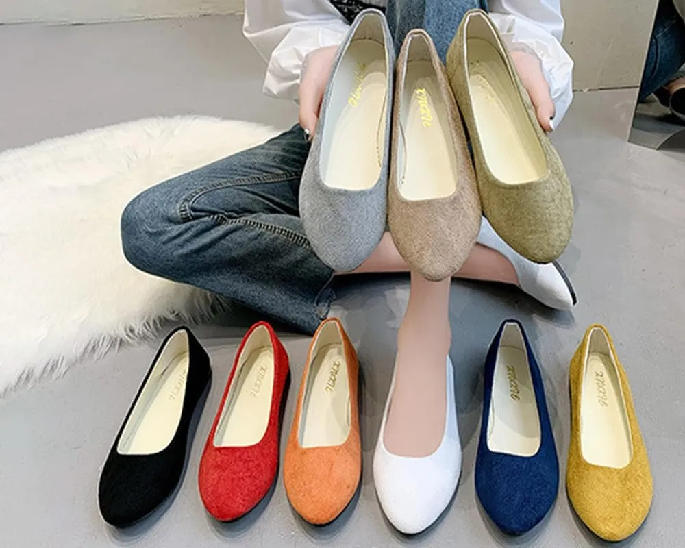 Flats Women's Shoes Pointed Toe Faux Suede Flat Walking Shoes Ladies Casual Flats Comfortable Soft-Soled Slip On Loafers Low Heels Ballet Flats Classic Dressy Shoes Office Work Party