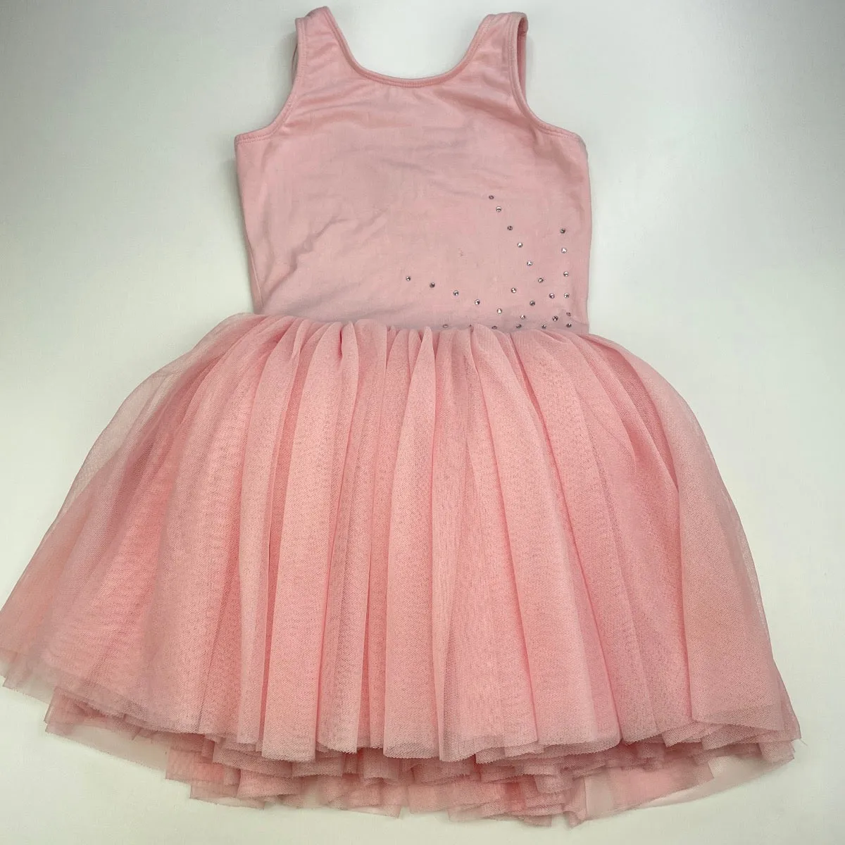 Flo pink ballet tutu leotard dress, small holes front bodice, size 7, Pre-loved