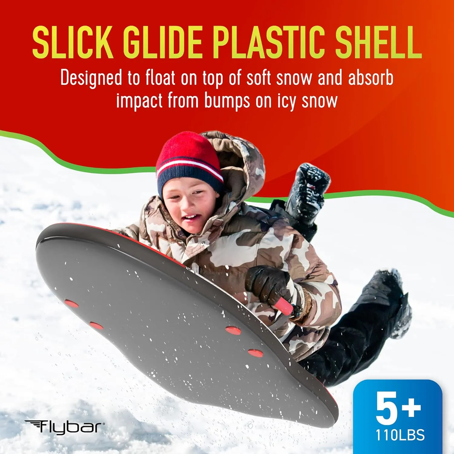 Flybar Snow Sled for Kids and Toddlers- Foam Toboggan, Ages 6 , Easy Grip Handles, Durable with Slick Bottom & PE Core Build, Lightweight Snow Boards, Snowboard Toys for Outdoor, Up to 110 lbs, 36"