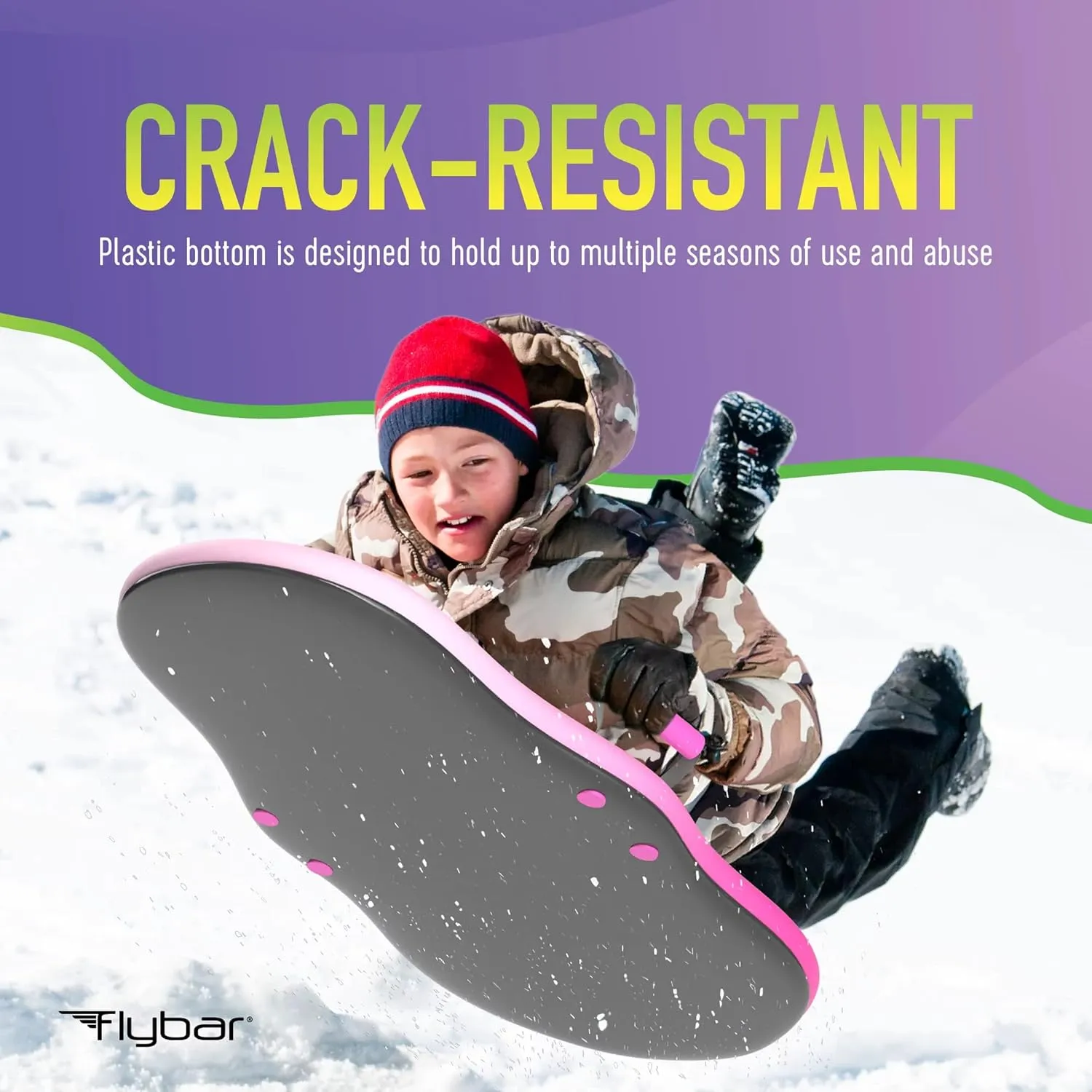 Flybar Snow Sled for Kids and Toddlers- Foam Toboggan, Ages 6 , Easy Grip Handles, Durable with Slick Bottom & PE Core Build, Lightweight Snow Boards, Snowboard Toys for Outdoor, Up to 110 lbs, 36"