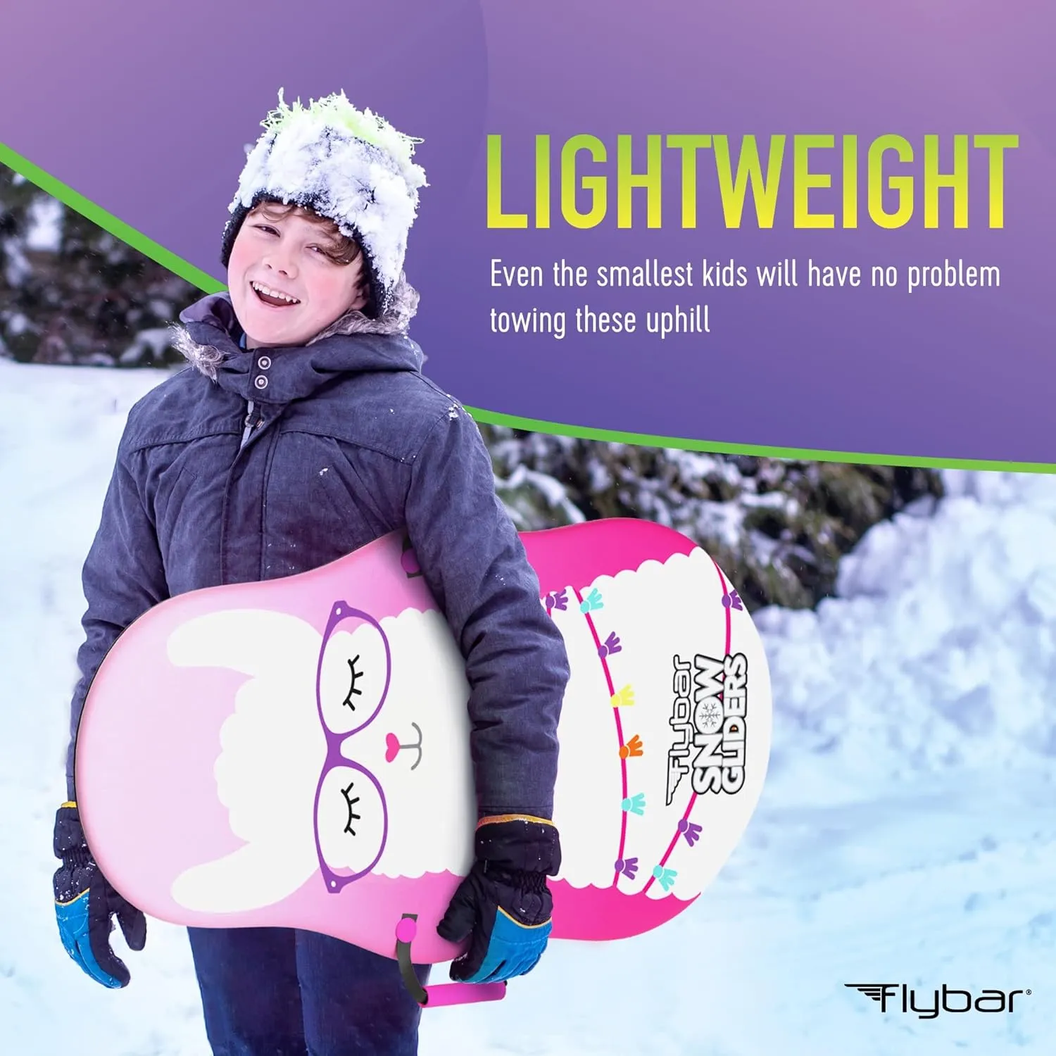 Flybar Snow Sled for Kids and Toddlers- Foam Toboggan, Ages 6 , Easy Grip Handles, Durable with Slick Bottom & PE Core Build, Lightweight Snow Boards, Snowboard Toys for Outdoor, Up to 110 lbs, 36"
