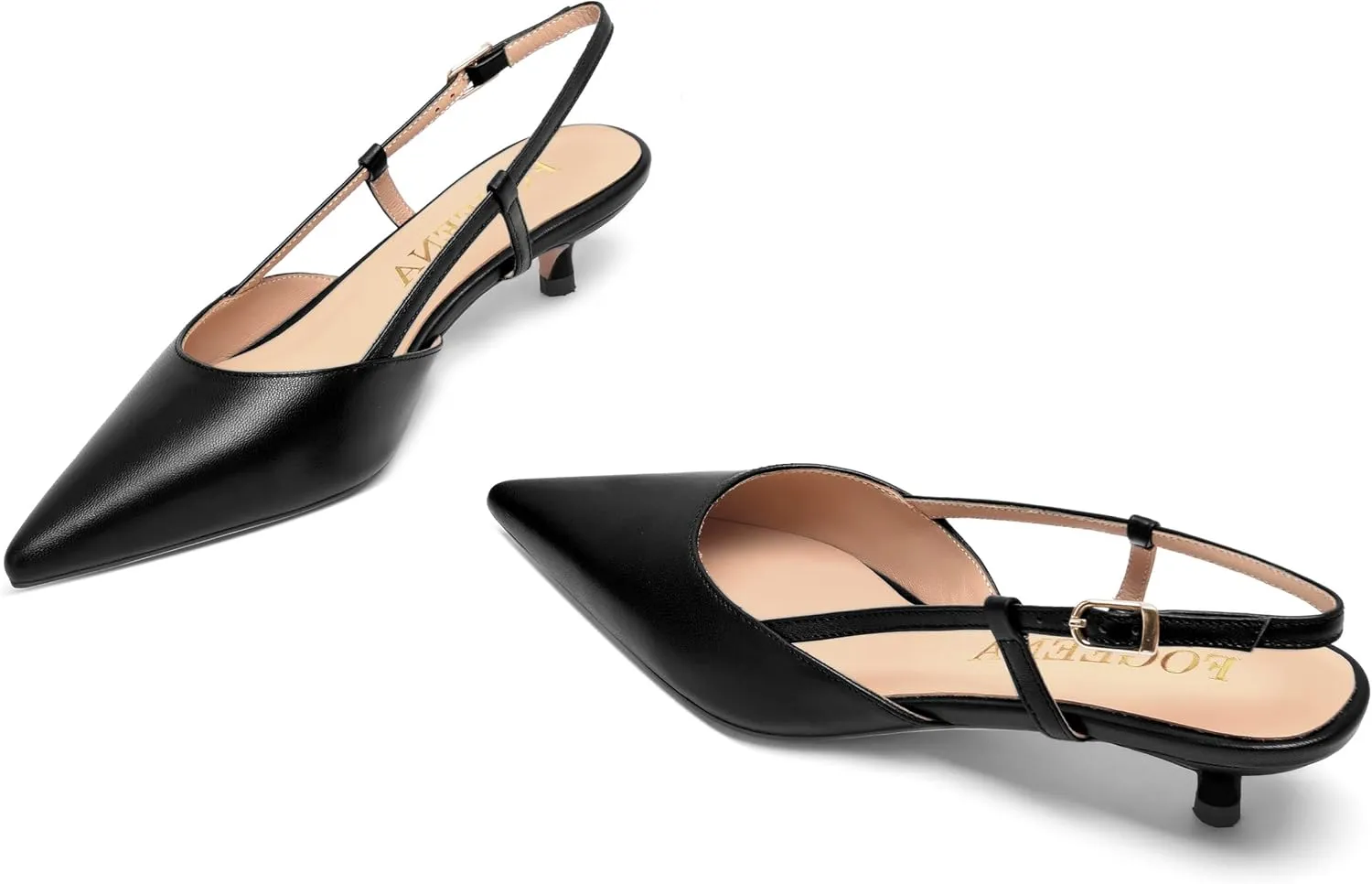 FOGEENA Womens Fashion Slingback Matte Leather Wedding Pointed Toe Slip On Kitten Low Heel Pumps Shoes 1.5 Inch